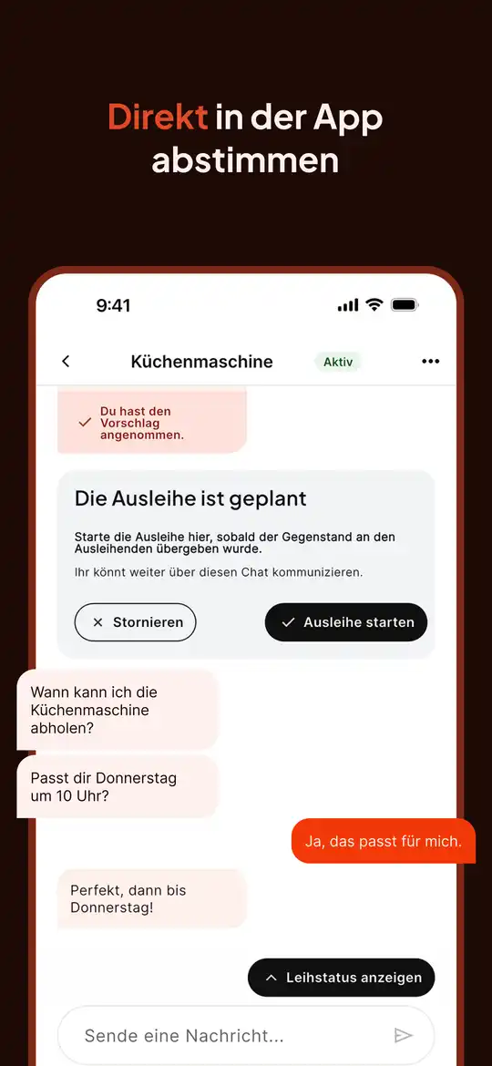 Sharehood Chat zur Abstimmung einer Ausleihe